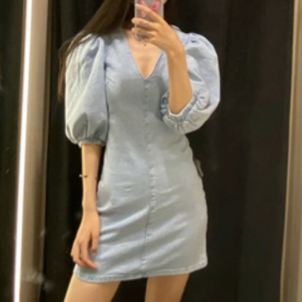 NWT ZARA DENIM DRESS WITH PUFFY SLEEVES